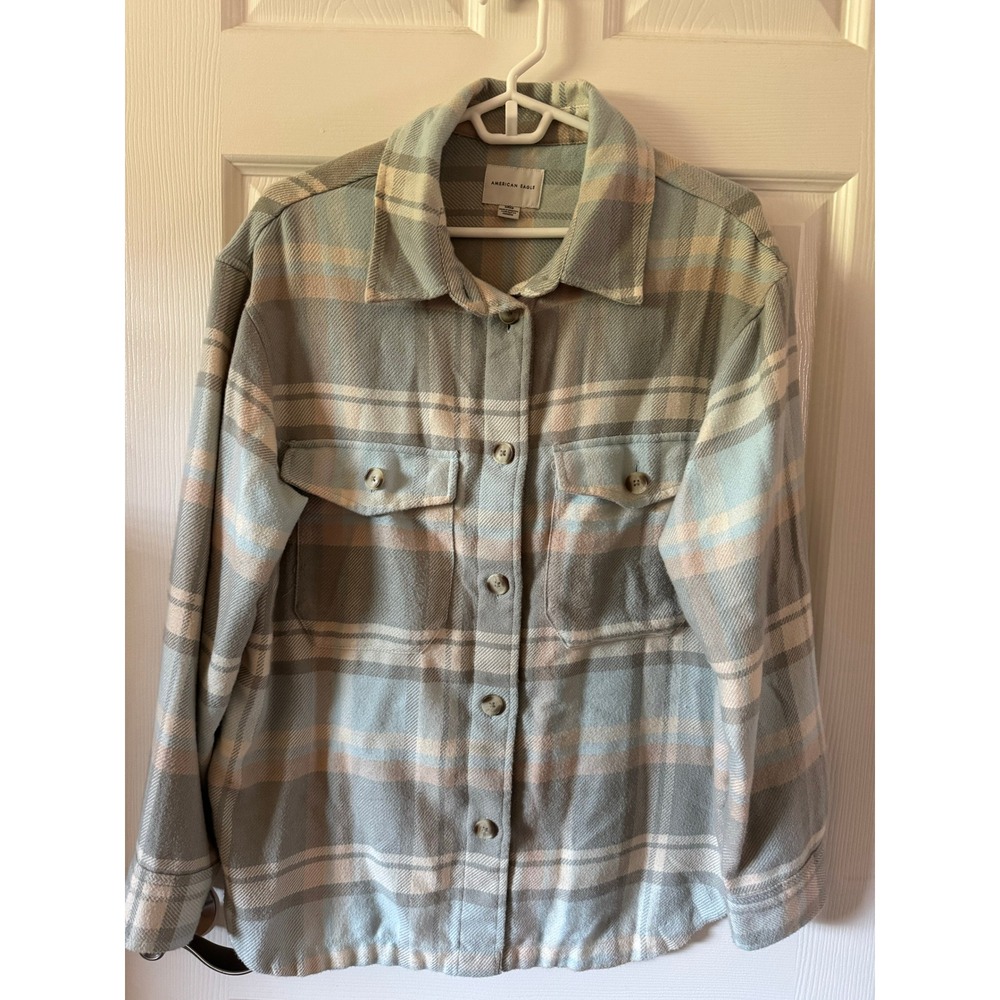 American Eagle Boyfriend Fit Plaid Button-Up Shacket Size Small